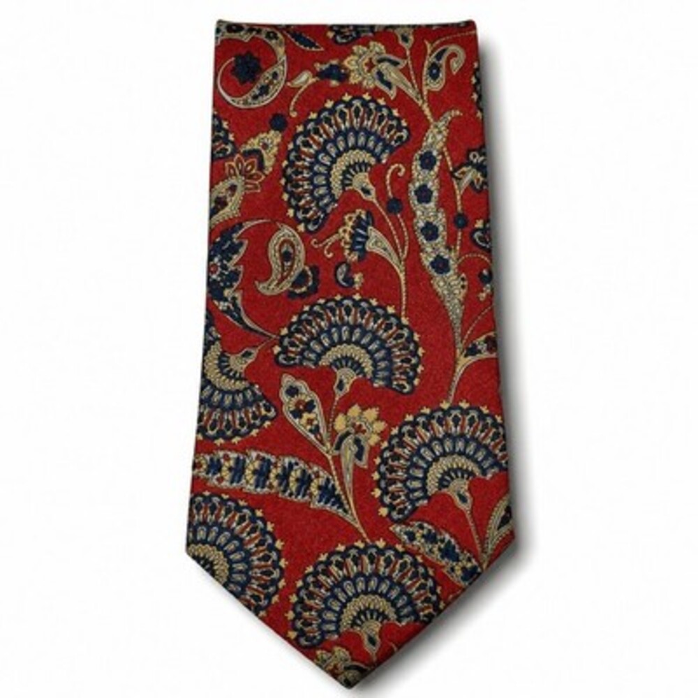 Vintage Silk Necktie Men Red Blue Gold Paisley Medallion Tie Made in England Hav